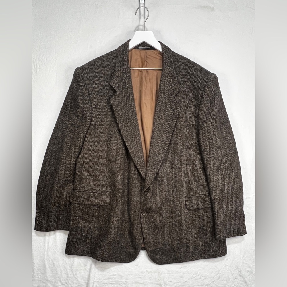 Vintage Men’s Hill House 100% Wool Dark Brown Herringbone Blazer